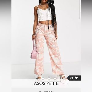 ASOS DESIGN Petite oversized cargo pants in pink camo